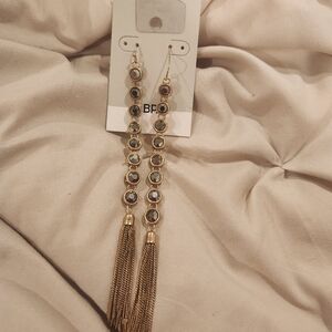 Very Long Dangle Gold Stone Colored BP Earrings